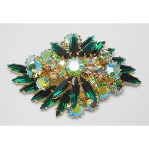 Vintage Green Rhinestone Brooch